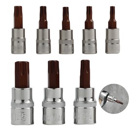 FunWorth 8-Piece Torx Bit Socket Set, 1/4" Drive T20-T40 3/8" Drive T45-T55, Premium S2 Alloy Steel Spline Sockets for Automotive, DIY & Machinery, 38mm, 48mm Length Anti-Camout Chrome Bits