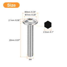 sourcing map Flanged Button Head Socket Cap Screws,50 Pcs M4x22mm - 304 Stainless Steel Socket Drive Fasteners Bolts, Fully Thread Machine Screws for Furniture Installation (Silver)