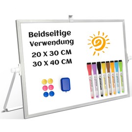QUEENLINK Magnetic Whiteboard, Double-Sided Desktop Magnetic Board, Small, White Board Small with Stand, 20 x 30 cm, Writing Board, Wipe Clean