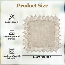 URROMA Linen Square Table Cover with Lace Trim, 50cm*50cm Tablecloth for Dining Room Kitchen Elegant Square Doily Place Mat Table Topper Decor