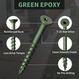 Wood Screws 2 Inch, FIXLINK Deck Screws #8 x 2, 100 PCS, Epoxy Coated, T25 Star Bit Above 1500 Hour Salt Spray Coating Outdoor Decking Screws Excellent Rust Resistant for Wood Fence, Green