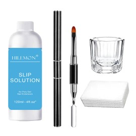 Poly Gel Slip Solution Set, Liquid with Dual-Ended Spatula Brush Glass Cup Cotton Pad, Anti-Stick Liquid Brushes Cleaning for Nail Extension Gel