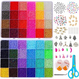 36000+pcs 2mm 48 Colors Glass Seed Beads for Bracelet Jewelry Making Kit, Beads Assortments Kit for Adults Girls Small Beads for Necklace Ring Making Kits with Alphabet Beads and Charms Pendants (2mm)