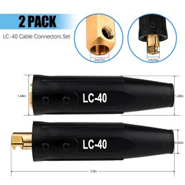 2 Pack LC-40 Cable Connector Set (2 Male / 2 Female), Welding Lead Connectors, Welding Cable Connectors for Welding Machine Accessories, Cable Capacity:1/0 Thru 2/0(50-70mm²) - 350 Amp Max Rating