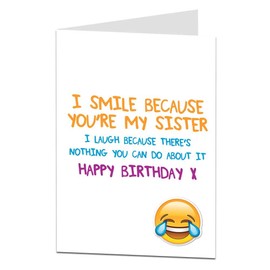 LimaLima Funny Sister Birthday Cards Perfect For 18th 21st 30th 40th 50th Cool Quirky Design Blank Inside To Add Your Own Personal Greetings