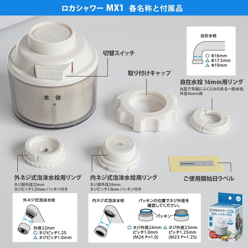 Kuritac Loca Shower MX1 with 1 Replacement Filter Material, White,