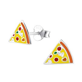 Sterling Silver Pizza Stud Earrings - Size: 8mm