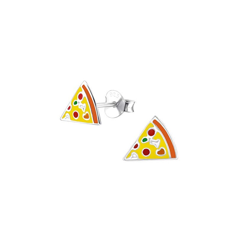 Sterling Silver Pizza Stud Earrings - Size: 8mm