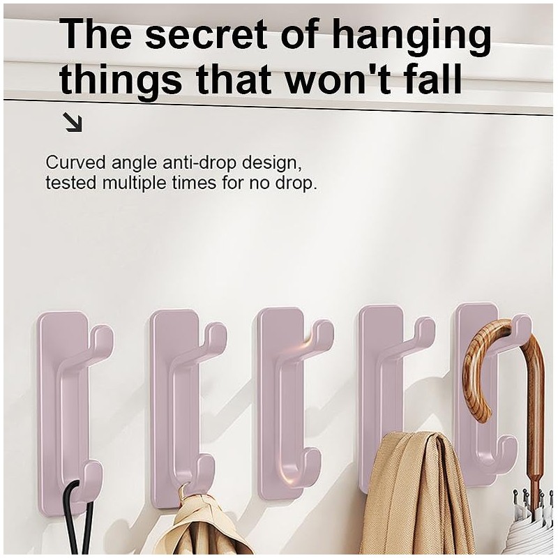 Self-Adhesive Wall Hooks, Pink, ABS Material, No-Hole Design, Waterproof Utility