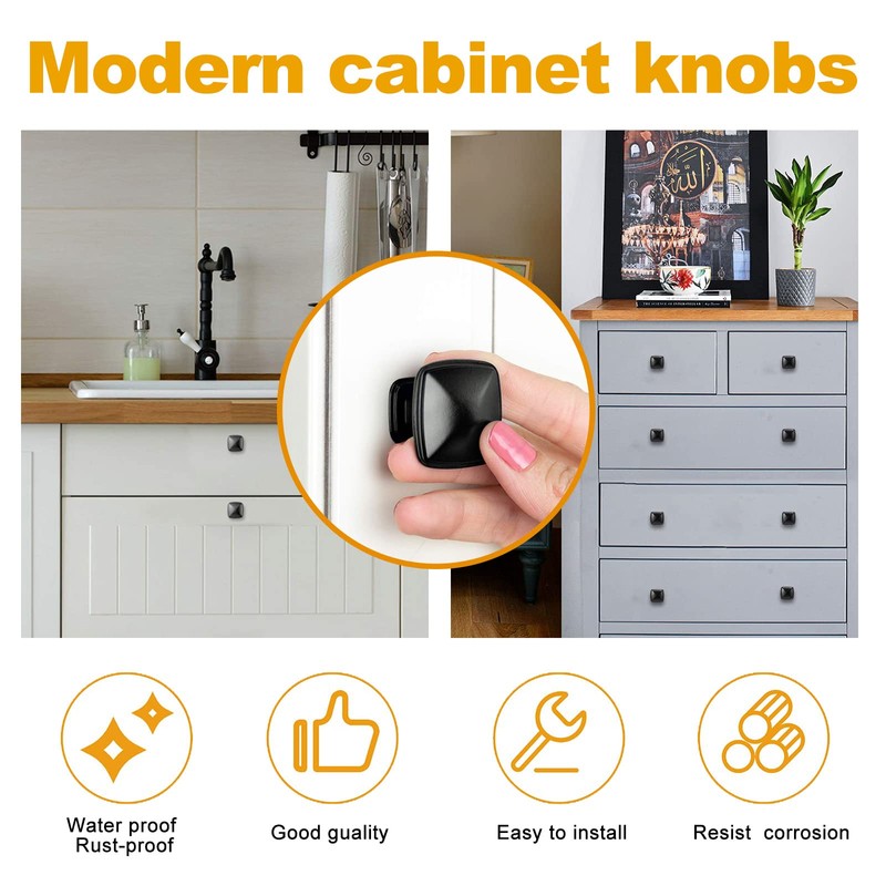 JFNILDH 20PCS Square Cabinet Knobs, Matted Black Drawer Knobs, 33MM