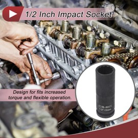 HEROFFIX 1 Pcs Impact Socket Durable Hardware Tool 78mm Black High Carbon Steel 12 Point 19mm for Car Motorcycle Dirtbike Repair 1/2 Inch Drive