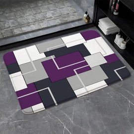 Purple Bathroom Rugs Abstract Geometric Gray Black and White Geometry Mid Century Patchwork Contemporary Fashion Simple Home Bath Mat Bedroom Kitchen Toilet Floor Doormat 17.8x29.5