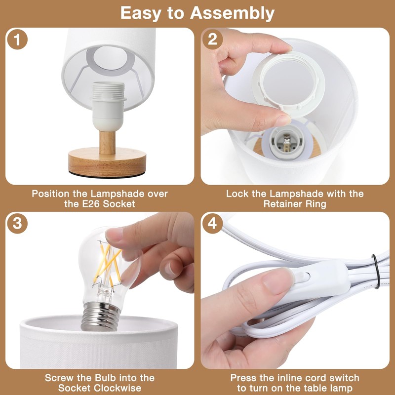 Fenmzee Small Table Lamp for Bedroom - Inline Control, Bedside