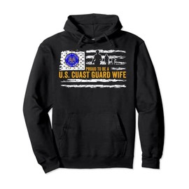 Vintage USA American Flag Proud To Be A US Coast Guard Wife Pullover Hoodie