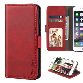 Shantime Stylish Leather Wallet Case Compatible with AGM Glory Pro 5G, Magnetic Shockproof Flip Cover with Card Holders, Photo Frame and Kickstand(Red)