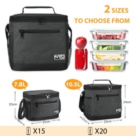 Kato Tirrinia 8L Insulated Lunch Bag for Women Men, Lunch Cooler Tote for Office Work, Leakproof Thermal Reusable Lunch Box for Adult Kids, Charcoal