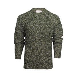 Xact Mens Jumper Fashion Chunky Fisherman Fleck Knit, Crew Neck, Raglan Sleeve (Khaki) M