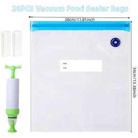 26pcs Vacuum Bags Food Reusable, 30 x 34 cm Vacuum Freezer Bags, BPA Free Vacuum Bags with Pump, Vacuum Sealed Bags for Food Storage