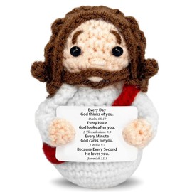 Mini Jesus Plush Christian Gifts for Women Faith Cute God Jesus Crochet Stuffed Bible Verse Decoration Religious Gifts for Women Men Kids Christian Presents for Birthday Christmas -02 (Red)