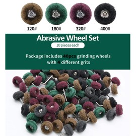 Zalizr 40 PCS 2.5 CM/1 in Abrasive Buffing Polishing Wheel Set, 3 CM/ 1/8-Inch Shank, 120/180/320/400 Grit Pads for Rotary Tools, Rust Removal and Surface Polishing