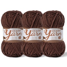 3 Pack Fluffy Velvet Yarn for Crocheting，Baby Blanket Yarn for Crocheting Soft，150g(196.8yds) Amigurumi Plush Chenille Crochet Yarns，Puzzle Yarns for Crochet Weaving Craft(3 Dark Coffee)