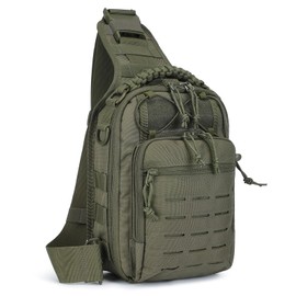 HUNTVP Tactical Chest Bag Military Shoulder Bag Military Chest Pack Sling Backpack Molle Crossbody Bag Shoulder Bag Mini for Men Women Travel Hiking Outdoor, Type-3 Green