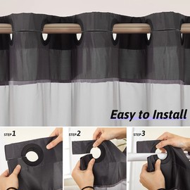 Dark Grey No Hook Extra Long Shower Curtain 96 Length,Polyester Fabric Shower Curtains for Bathroom with See Through Top Window,Hotel Style Washable Bath Curtains Waterproof 78x96 Inch