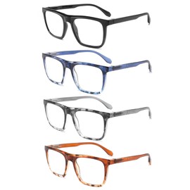 PRUTILOOKSY 4 Pack 1.25 Reading Glasses Men Readers Blue Light Blocking Computer Eyeglasses Comfortable Spring Hinge Wide Frame