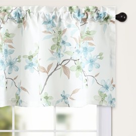 Leeva Elegant Floral Farmhouse Valance, Blue and Green Flowers Decorative Window Curtain Drapery for Cafe, Restaurant, School, Rod Pocket, 52 x 18 in