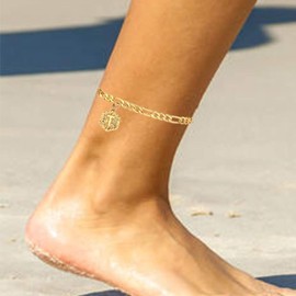 Initial Anklet for Women Cuban Ankle Bracelet with Letter Gold Alphabet Initial Anklet for Girls (M)