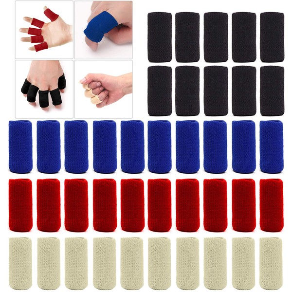 ELANE 40 Pcs Finger Sleeves Protectors,Finger Sleeves for Arthritis Trigger Finger Splint for Thumb,Finger Brace for Arthritis Pain and Support (Black,Blue,Red,Beige)