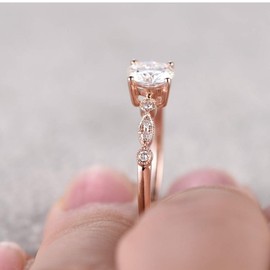 maledery 6.5mm Round Morganite Engagement Ring Diamond Wedding Ring 14k Rose Gold Milgrain Band for Women(Rose Gold,6)