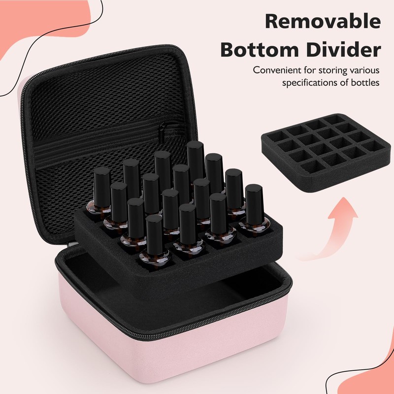RISOU Portable Nail Polish Organizer Case for 16 Bottles of