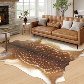 Deer Hide Rug Large 10x8 FT Faux Deer Rug Cow Hide Rugs Faux Reindeer Rugs Cowhide Carpet Antelope Non-Slip Area Western Sikadeer for Living Room Bedroom