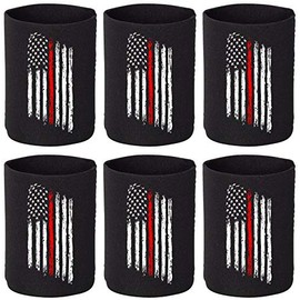 Thin Red Line American Flag Coozie Cozie Live Matter Firefighter Gifts Beer Sleeves BLACK
