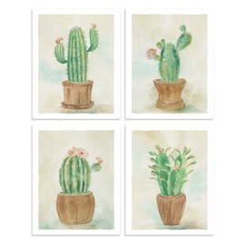 Color Play Cactus Wall Art Prints Unframed Succulent Plant Pictures Green Botanical Watercolor Artwork for Bedroom Wall Decor 4 Pieces
