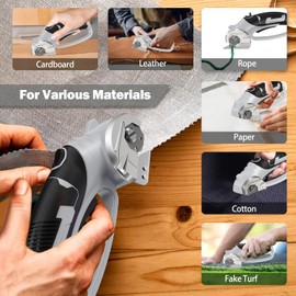 Cordless Electric Scissors - 4V Rechargeable Rotary Cutter with Safety Lock & LED Light, Heavy Duty Tool for Cardboard, Leather, Carpet, Plastic, Fabric Cutting, Crafting, Sewing & DIY (Grey)
