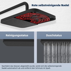 Hibbent Self-Cleaning Rain Shower (30 x 20 cm Square), Matt Black