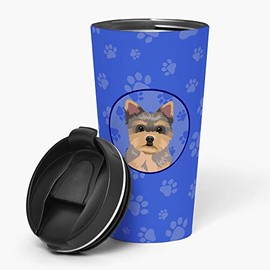 Caroline's Treasures WDK1225TBL215 Yorkie Chocolate Puppy Stainless Steel 16 oz Tumbler, Blue Insulated Tumbler with Lid, Cute Travel Cup for Coffee, Cocktails, Gift Men, Dad, Women, Mother