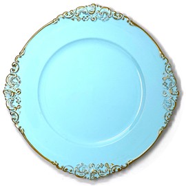allgala 13-Inch 6-Pack Heavy Quality Round Charger Plates-Floral Turquoise-HD80382