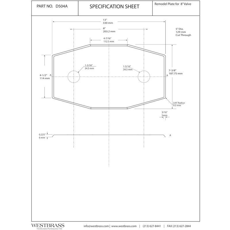 Westbrass Two-Hole Remodel Plate, Satin Nickel, D504-07