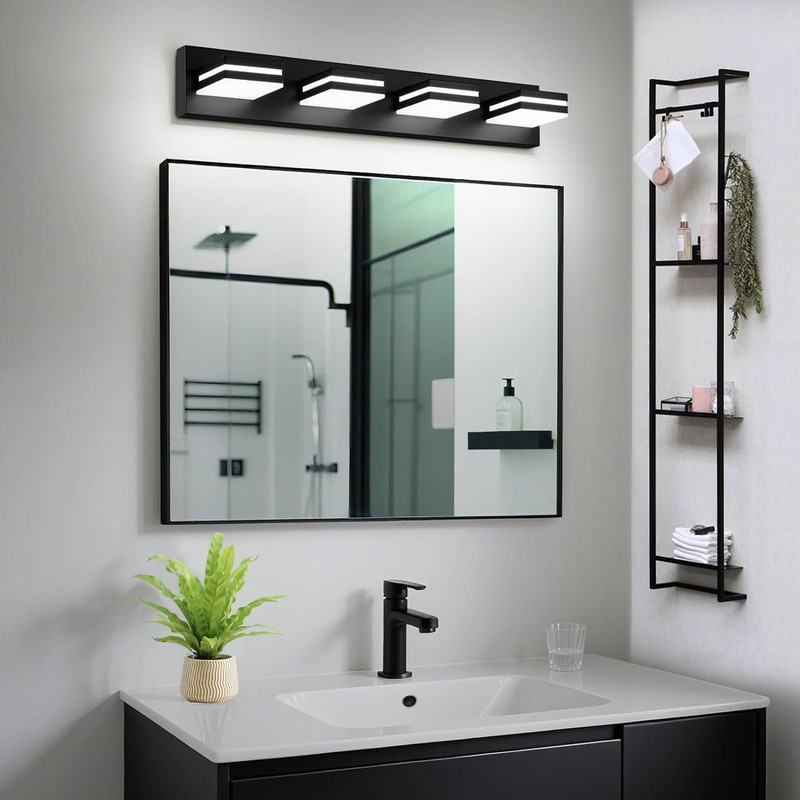 IZORRO LED Modern Bathroom Lights Fixtures(4-Light,Dimmable,360°Rotate),Matte Black Acrylic Wall Lighting,Vanity