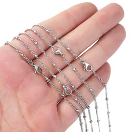 Loprome - 16 cadenas de acero inoxidable con abalorio satélites, cadenas trenzadas a granel para hacer joyas, 2 mm