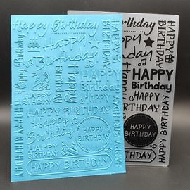 Plastic Embossing Folder 5X7 Inch Birthday Wordart Paper Crafts Plastic Textured Impressions for Card Making Scrapbooking
