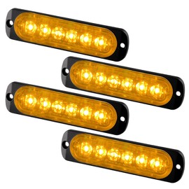 Teguangmei 4Pcs Ultra Thin 6LED Emergency Strobe Lights Amber Hazard Beacon Warning Flash Lights Universal for Car Vehicle Truck 12-24V