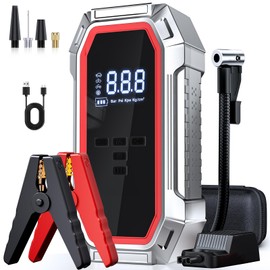 Jump Starter with Air Compressor, 5000A Peak Car Battery Jump Starter(9.0 Gas/8.0L Diesel), 160PSI 12V Jump Box Car Battery Jumper Starter Portable with Smart Jumper Cables, LED Lights, LCD Display