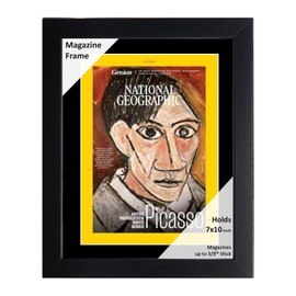 Creative Picture Frames 7 x 10 Magazine National Geographic Frame with Full-Strength Glass, Holds Up To A 1/4" Thick Media with Installed Hangers for Easy Mounting, 8x12 Black Frame with Black Mat