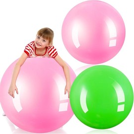 2 Pcs 30 Inch Big Bounce Ball - Yellow & Green, Large Rubber Ball, Giant Inflatable Ball for Outdoor Activity, Jumping Hopping Game - Color: Pink, Green