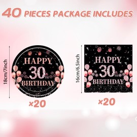 Juhap 30th Birthday Decorations for Her, 30 Years Birthday Decorations for Women, Rose Gold 30th Birth Supplies for 20 Guest Happy 30th Party Tableware Includes 20 Plates and 20 Napkins