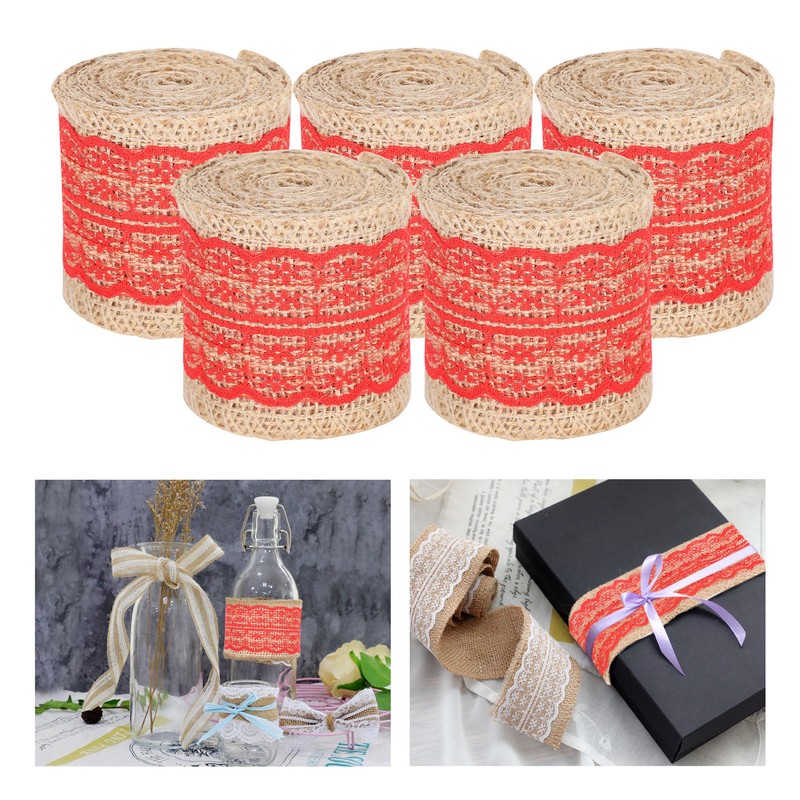 5Pcs Burlap Ribbon Lace Linen Roll Jute Belt DIY Hand